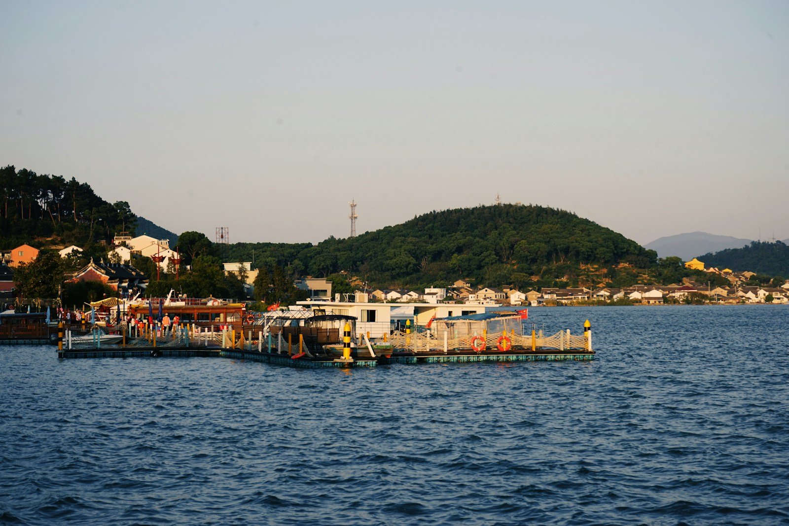 tall palm trees near sea with docks taken under white clouds